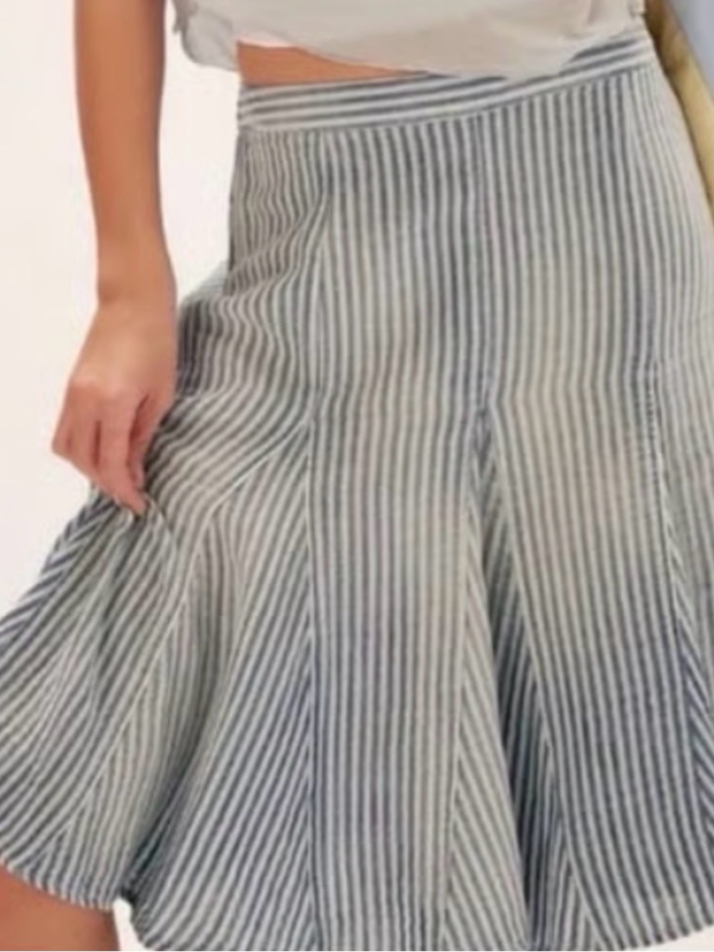 Free People Blue & White Striped Candace Midi Skirt
